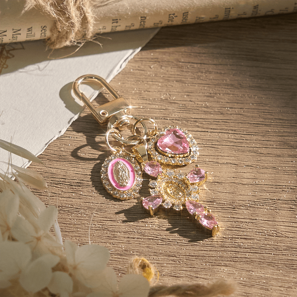 Christianartworkshop Our Lady Cross Heart Keychain: Merging Craft with Spiritual Devotion - Pink - image 8