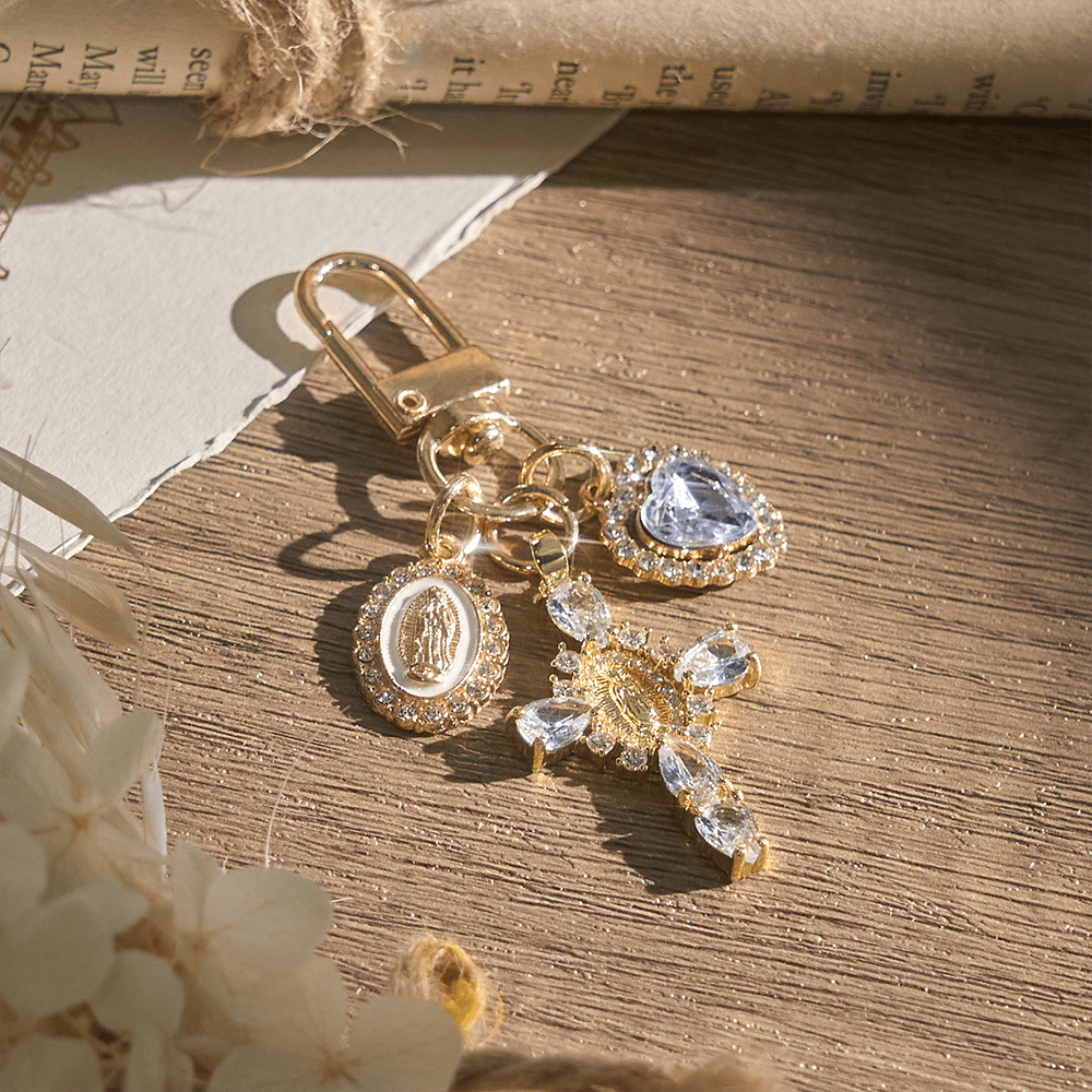 Christianartworkshop Our Lady Cross Heart Keychain: Merging Craft with Spiritual Devotion - White - image 0