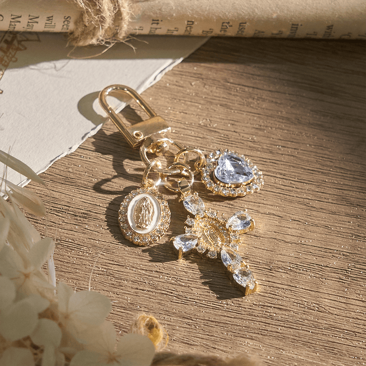 Christianartworkshop Our Lady Cross Heart Keychain: Merging Craft with Spiritual Devotion - White - image 0