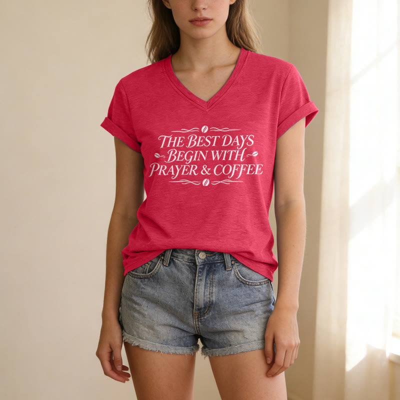 Christianartworkshop The Best Days Begin With Prayer & Coffee Casual V-neck T-shirt - image 23