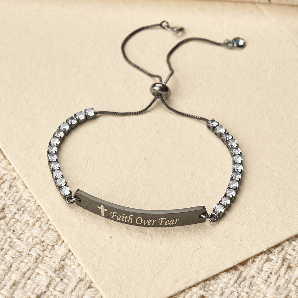FREE Today: Four-Color Metal with Engraved Faith Over Fear Bracelet - Black - Faith - image 2