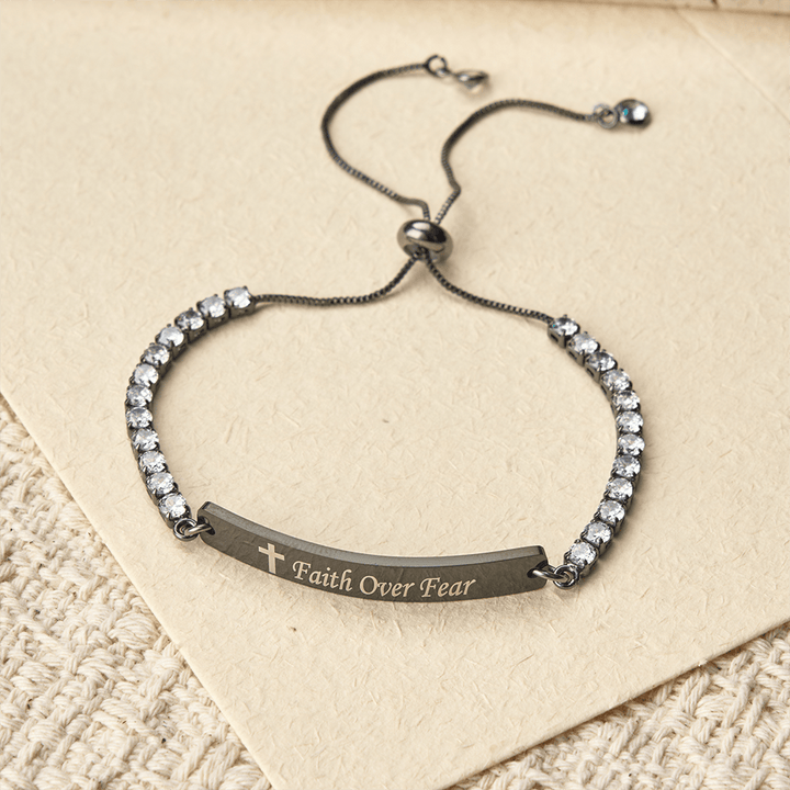 FREE Today: Four-Color Metal with Engraved Faith Over Fear Bracelet - Black - Faith - image 2