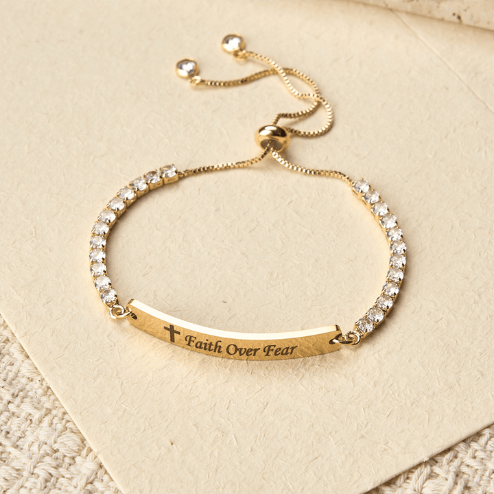 FREE Today: Four-Color Metal with Engraved Faith Over Fear Bracelet - Golden - Faith - image 3