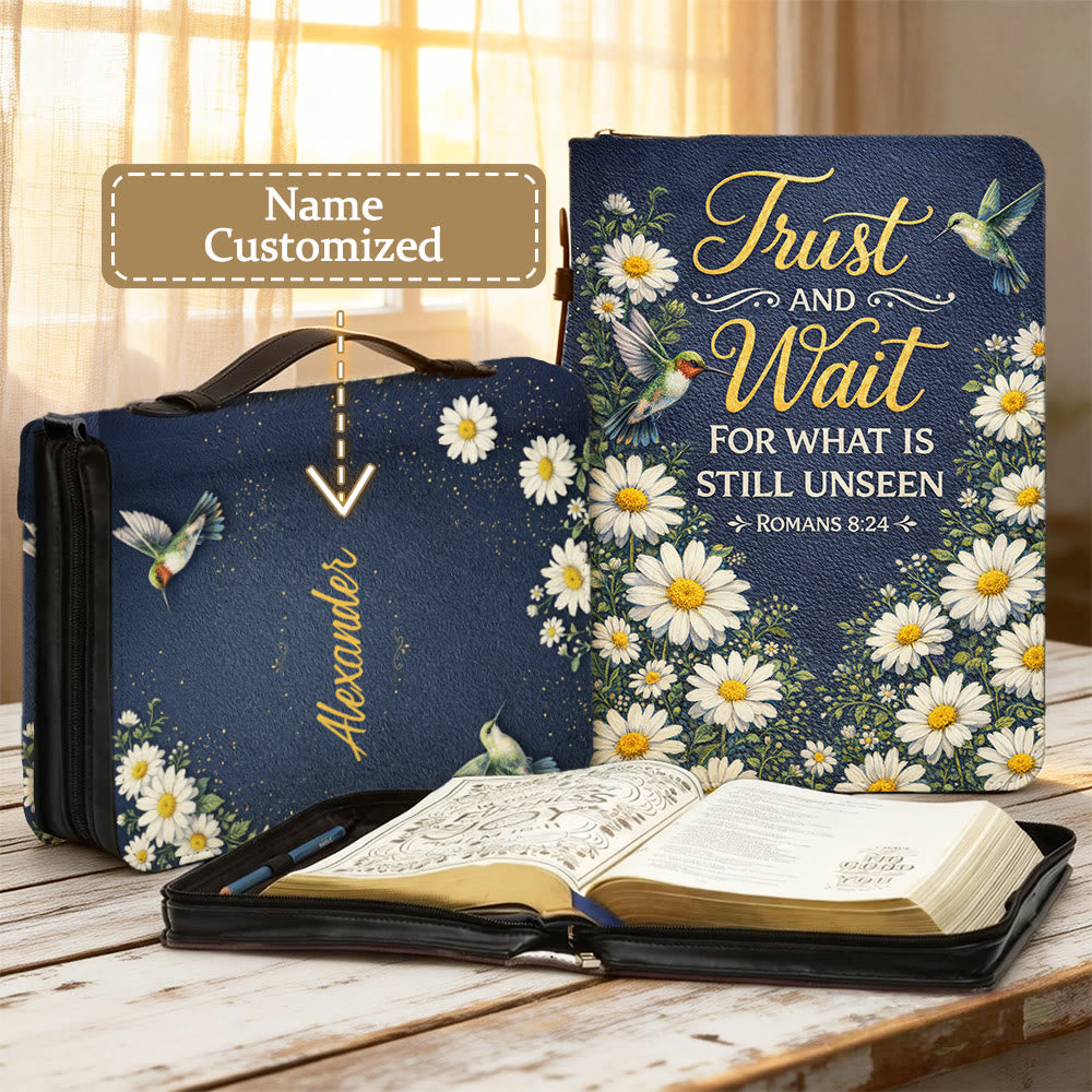 Christianartworkshop Trust And Wait Romans 8:24 Daisy & Hummingbird Bible Cover - 2XL - Name Customized - image 0
