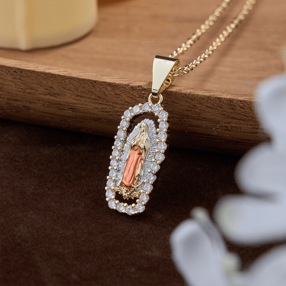 FREE Today: Three-Tone Robe Guadalupe Virgin Mary Necklace: A Reminder of Heavenly Intercession and Devotion - Pink - image 4