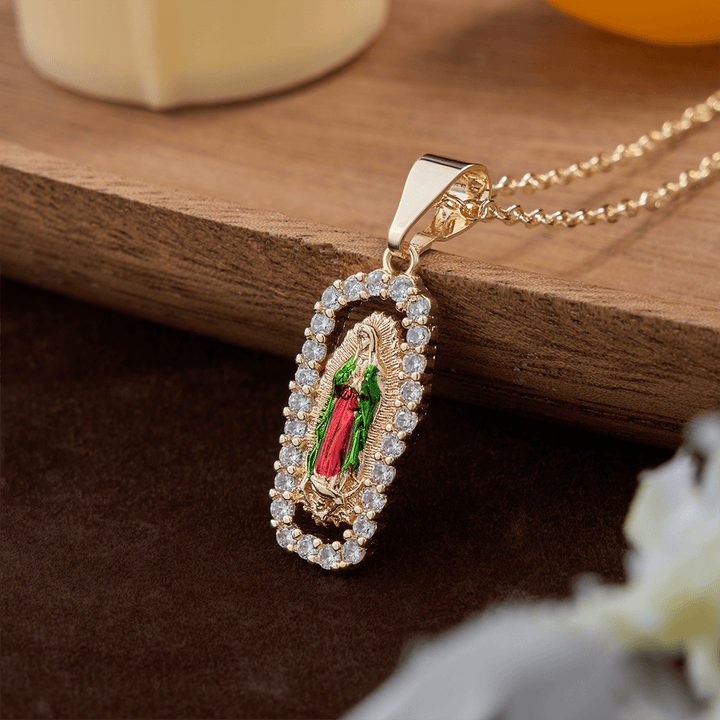 FREE Today: Three-Tone Robe Guadalupe Virgin Mary Necklace: A Reminder of Heavenly Intercession and Devotion - Red&Green - image 2