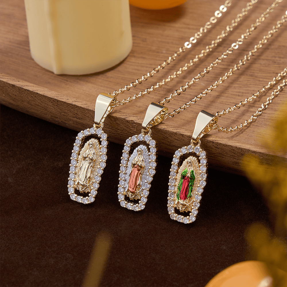 Christianartworkshop Three-Tone Robe Guadalupe Virgin Mary Necklace: A Reminder of Heavenly Intercession and Devotion - image 0