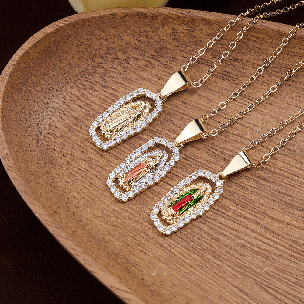 Christianartworkshop Three-Tone Robe Guadalupe Virgin Mary Necklace: A Reminder of Heavenly Intercession and Devotion - image 1