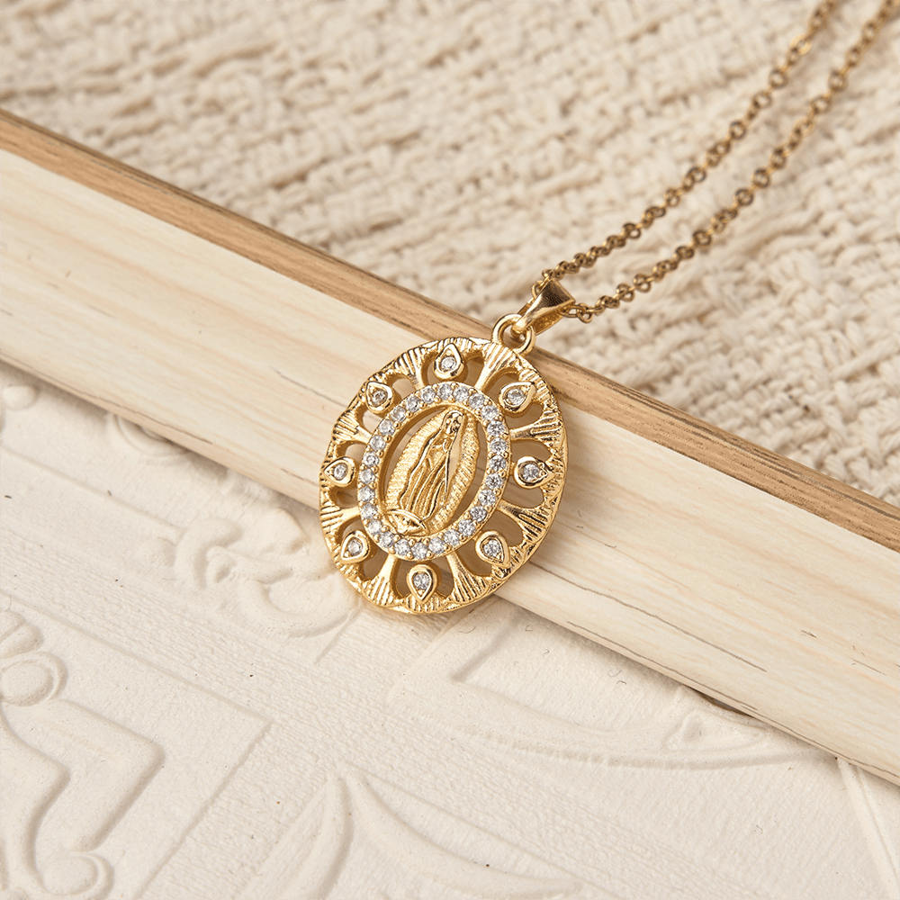 Christianartworkshop Golden Filigree Our Lady of Guadalupe Pendant Necklace: A Symbol of Marian Grace and Timeless Beauty - image 1