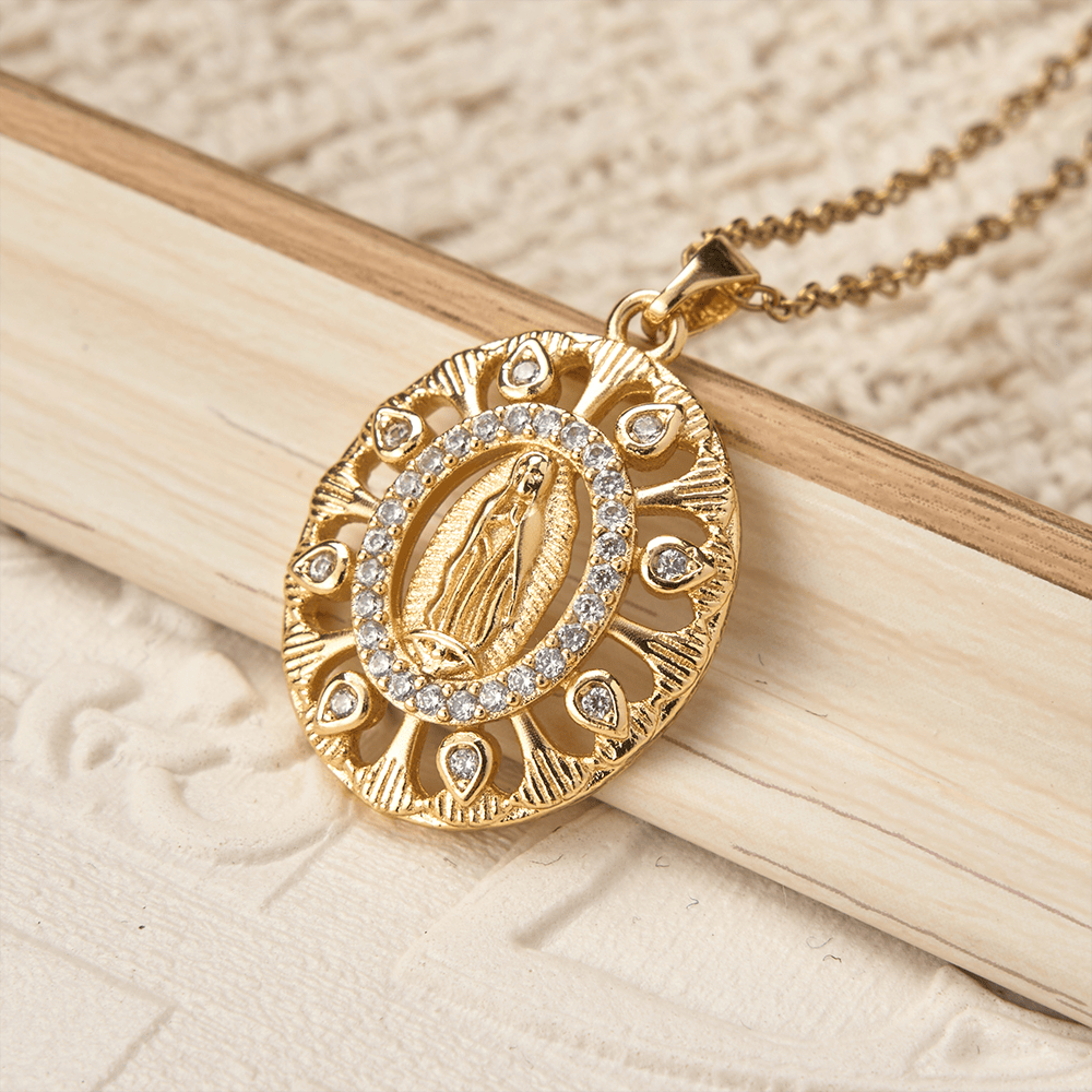 Christianartworkshop Golden Filigree Our Lady of Guadalupe Pendant Necklace: A Symbol of Marian Grace and Timeless Beauty - Our Lady - image 0