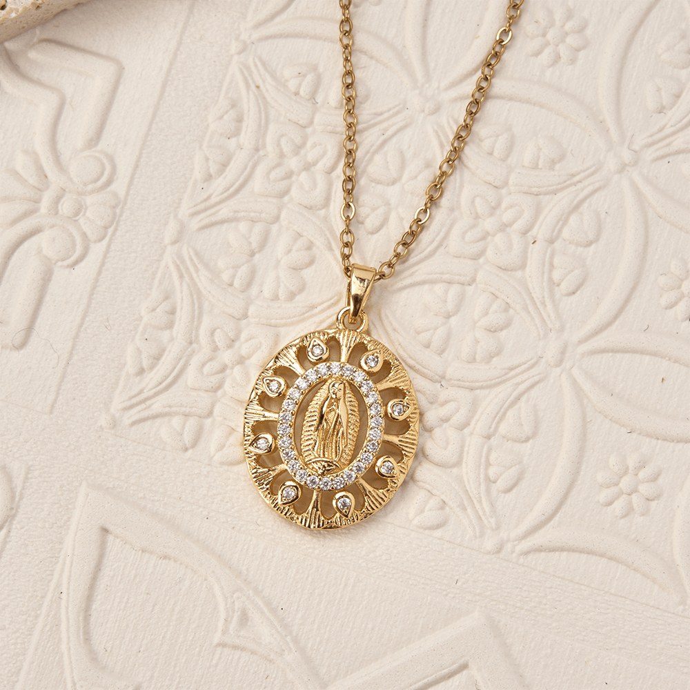 Christianartworkshop Golden Filigree Our Lady of Guadalupe Pendant Necklace: A Symbol of Marian Grace and Timeless Beauty - image 2