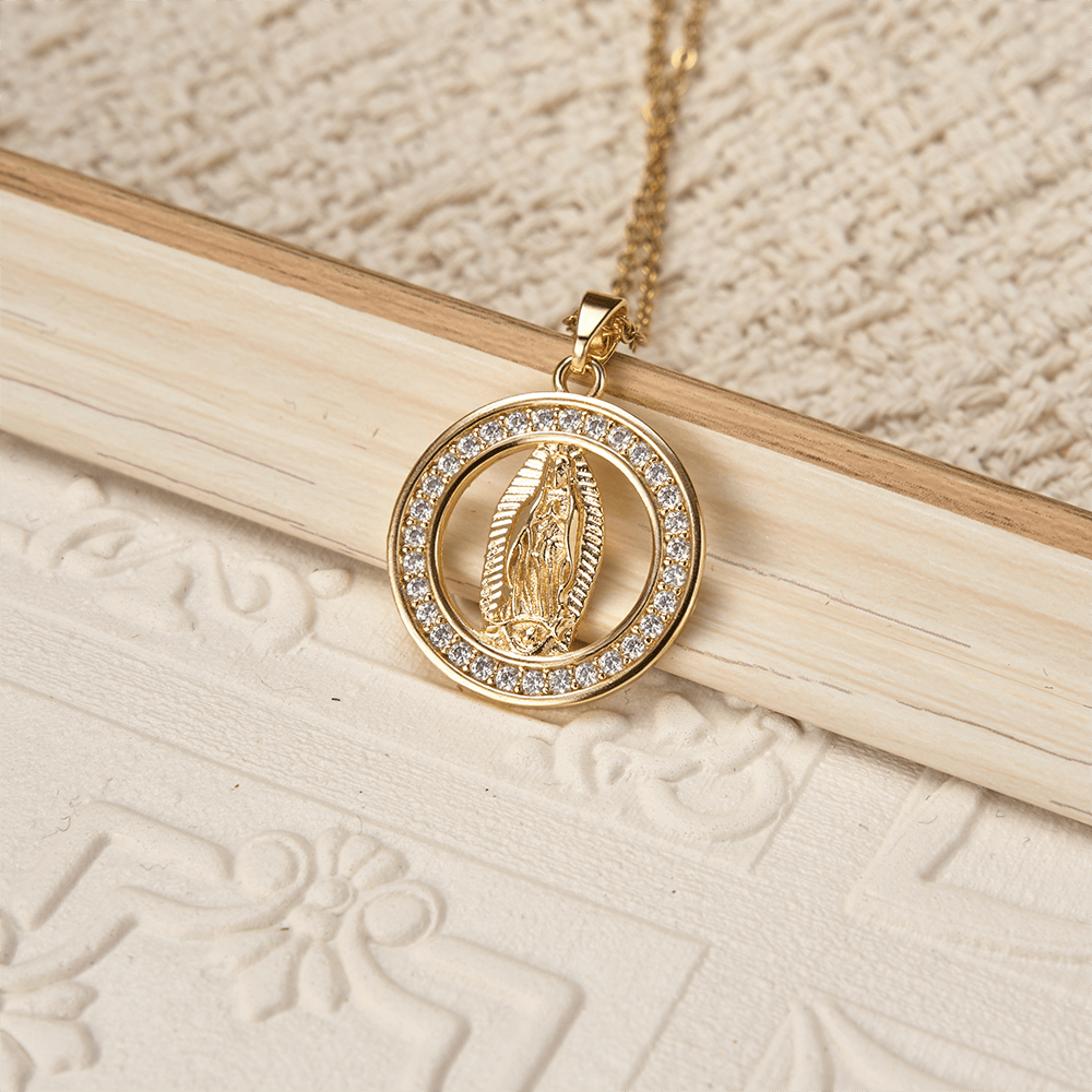 Christianartworkshop Openwork Circle Our Lady of Guadalupe Pendant Necklace: A Symbol of Marian Grace and Divine Light - image 1