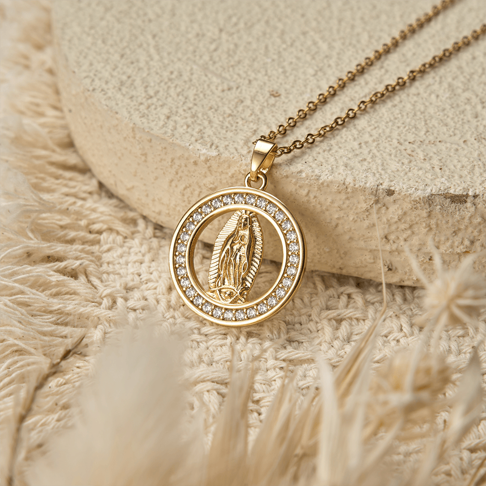 Christianartworkshop Openwork Circle Our Lady of Guadalupe Pendant Necklace: A Symbol of Marian Grace and Divine Light - Our Lady - image 0