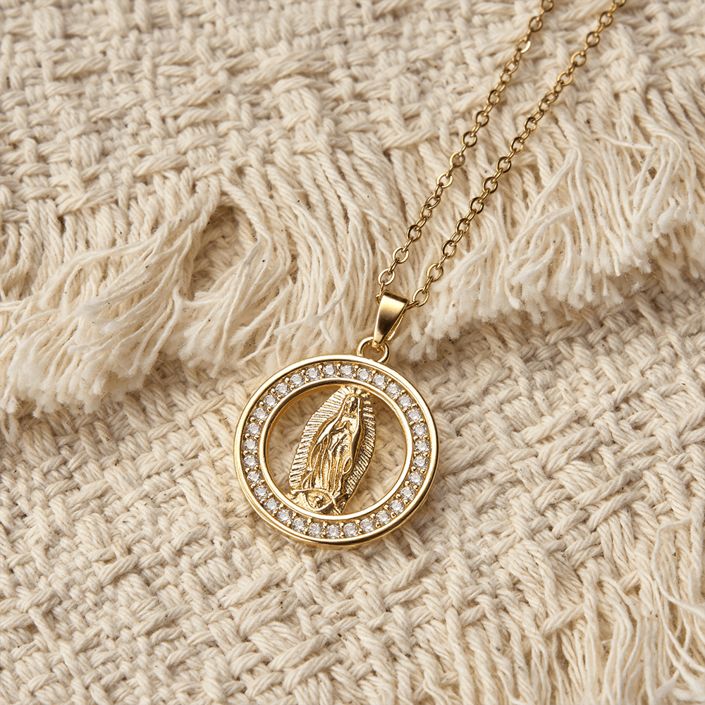 Christianartworkshop Openwork Circle Our Lady of Guadalupe Pendant Necklace: A Symbol of Marian Grace and Divine Light - image 3
