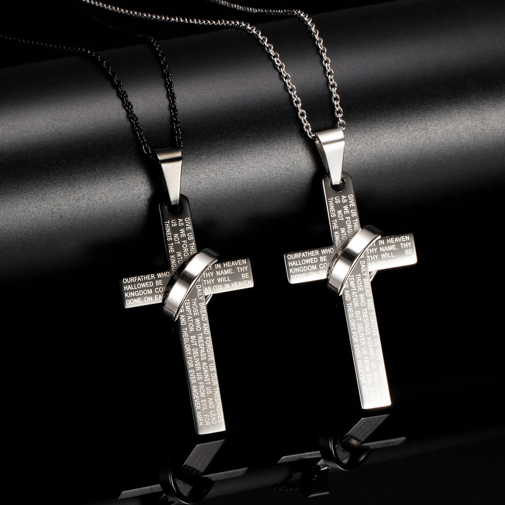 Christianartworkshop Lord’s Prayer Engraved Cross Pendant Necklace with Spinning Ring - image 1