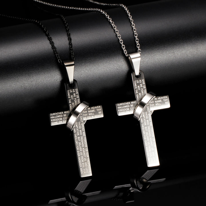 Christianartworkshop Lord’s Prayer Engraved Cross Pendant Necklace with Spinning Ring - image 1