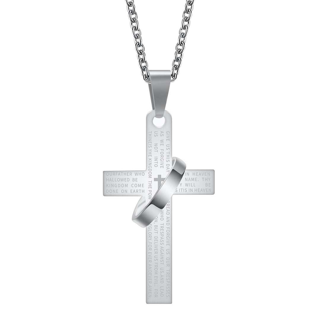 Christianartworkshop Lord’s Prayer Engraved Cross Pendant Necklace with Spinning Ring - Silver - image 3