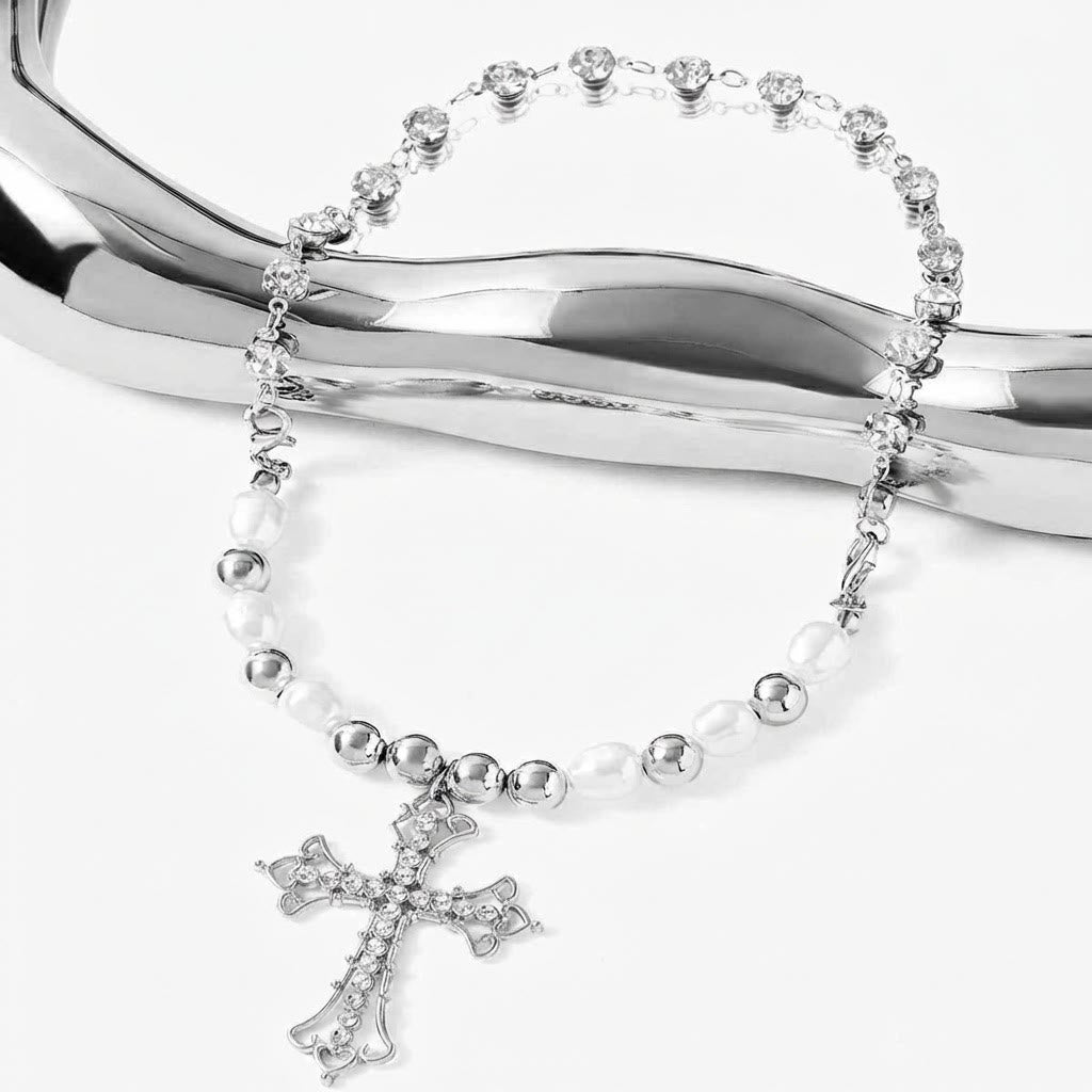 Christianartworkshop Baroque Pearl & Zircon Gothic Cross Necklace: A Symbol of Faith and Romantic Devotion - image 4