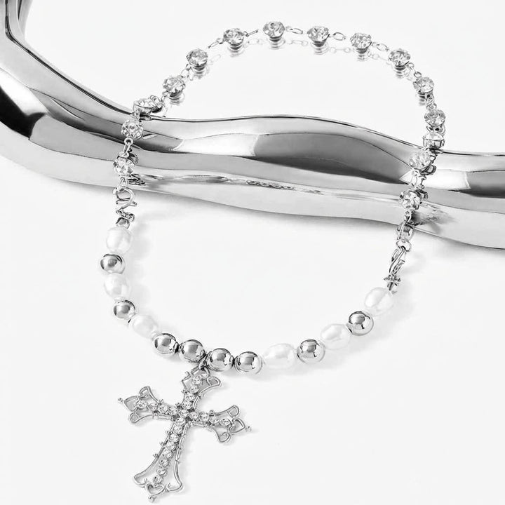 Christianartworkshop Baroque Pearl & Zircon Gothic Cross Necklace: A Symbol of Faith and Romantic Devotion - image 4