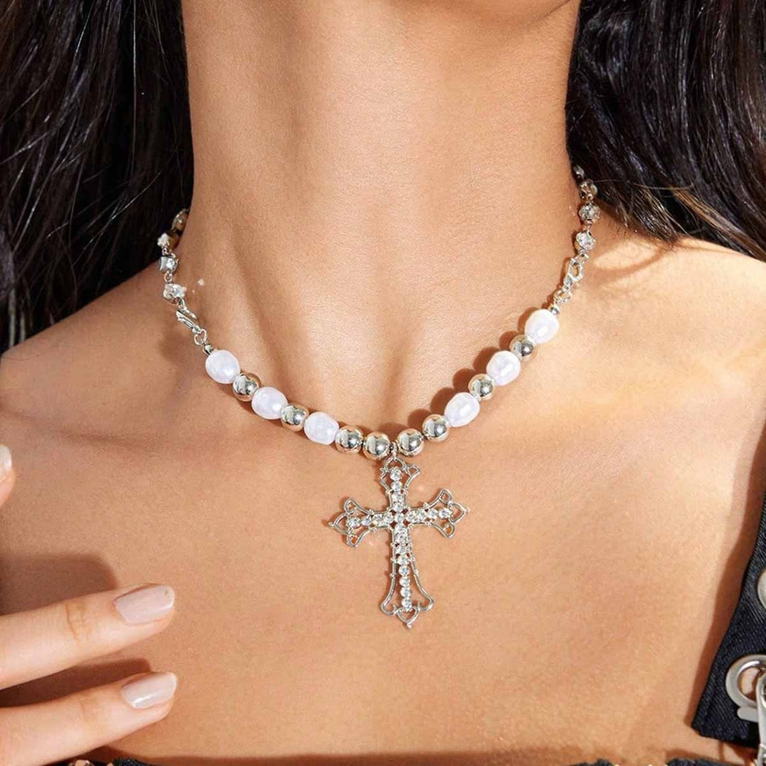 Christianartworkshop Baroque Pearl & Zircon Gothic Cross Necklace: A Symbol of Faith and Romantic Devotion - Cross - image 0