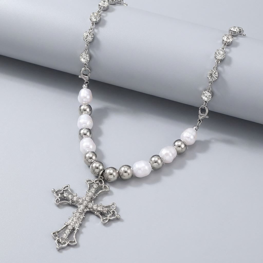 Christianartworkshop Baroque Pearl & Zircon Gothic Cross Necklace: A Symbol of Faith and Romantic Devotion - image 2