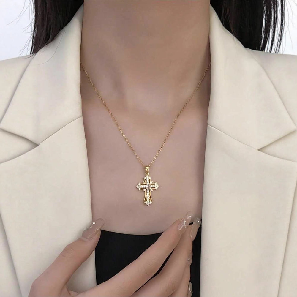 Christianartworkshop Ornate Multi-Color Zircon Cross Pendant Necklace: A Symbol of Vibrant Faith and Divine Light - image 1