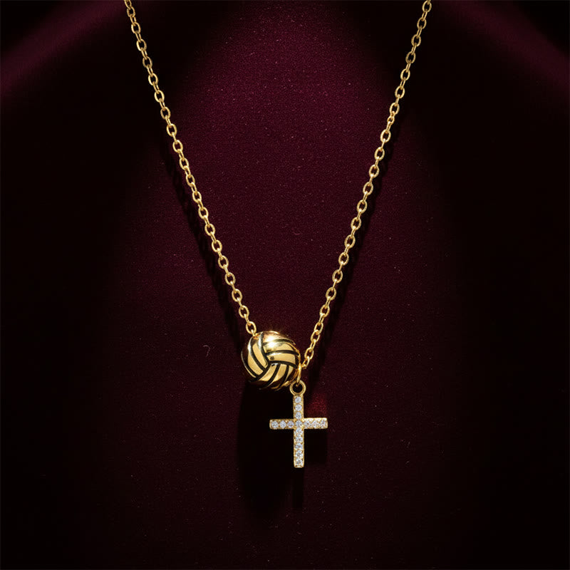 Christianartworkshop Gold-Tone Football/Volleyball Charm & Sparkling Cross Necklace: An Emblem of Faith, Passion, and Team Spirit - image 5