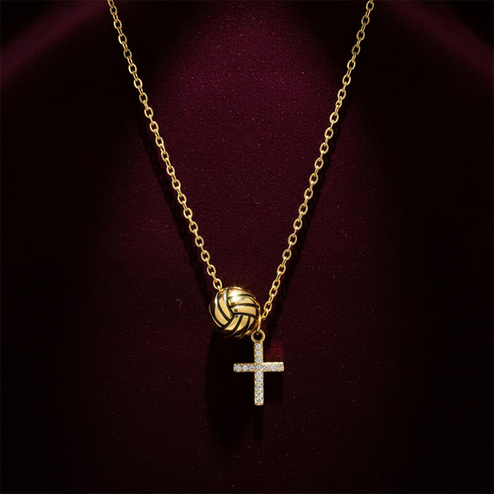 Christianartworkshop Gold-Tone Football/Volleyball Charm & Sparkling Cross Necklace: An Emblem of Faith, Passion, and Team Spirit - image 5