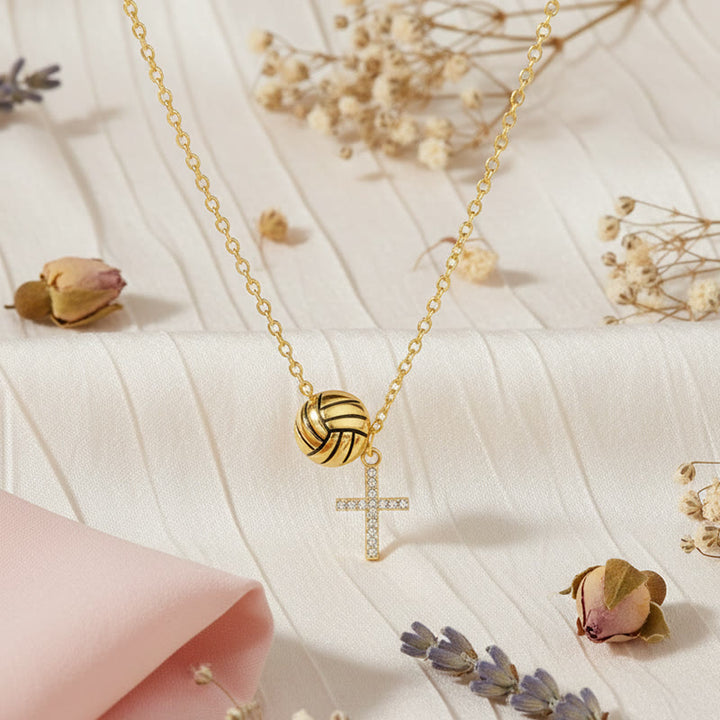 Christianartworkshop Gold-Tone Football/Volleyball Charm & Sparkling Cross Necklace: An Emblem of Faith, Passion, and Team Spirit - image 3