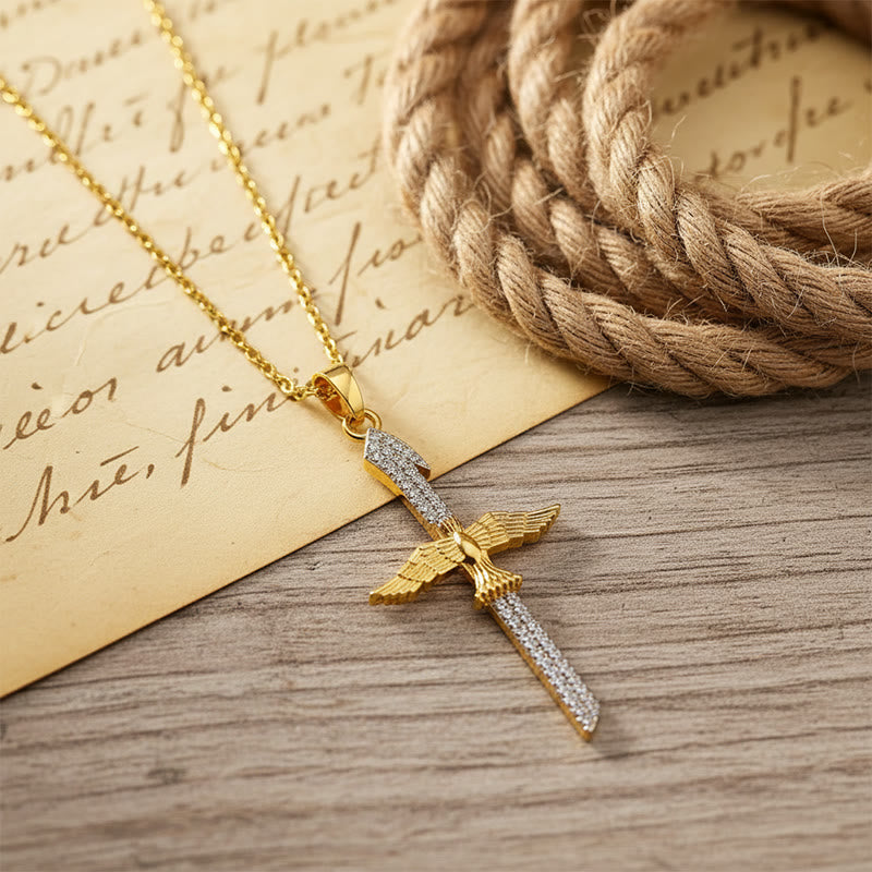 Christianartworkshop Sparkling Zircon Sword Cross Necklace with Dove Wings: A Reminder of Divine Protection - image 4