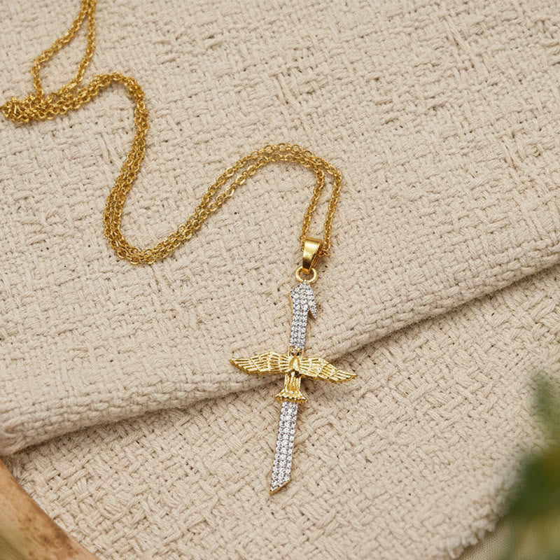 FREE Today: Sparkling Zircon Sword Cross Necklace with Dove Wings: A Reminder of Divine Protection - image 5