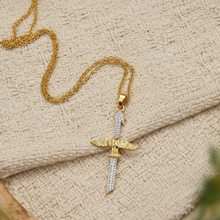 FREE Today: Sparkling Zircon Sword Cross Necklace with Dove Wings: A Reminder of Divine Protection - image 5