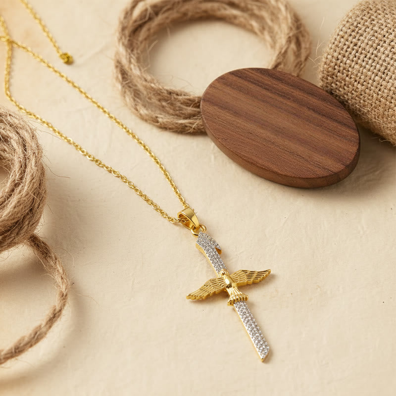 FREE Today: Sparkling Zircon Sword Cross Necklace with Dove Wings: A Reminder of Divine Protection - image 3