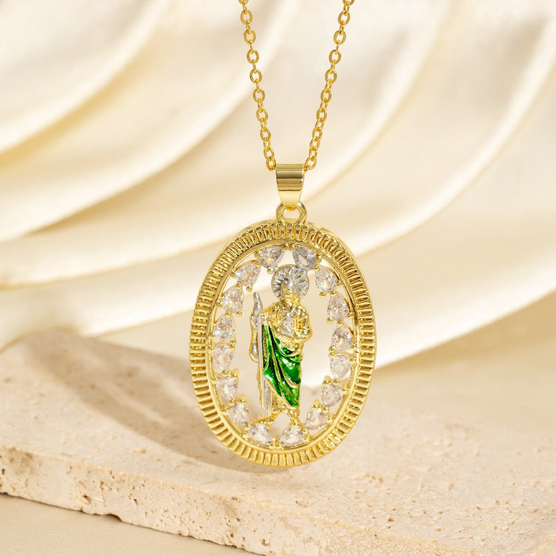 Christianartworkshop St. Jude Enamel Pendant Necklace with Zircon Halo: A Symbol of Hope and Divine Protection - St.Jude - image 0