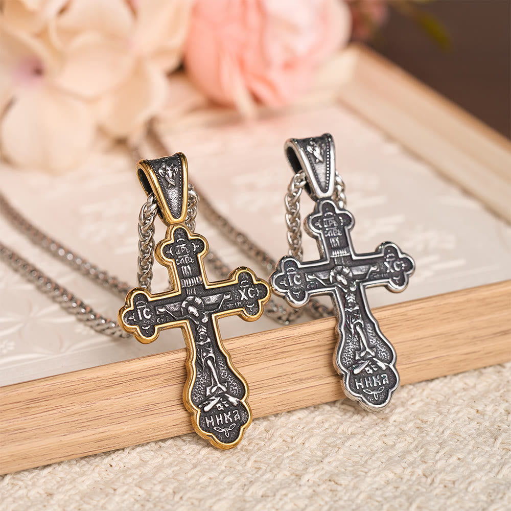 Christianartworkshop Vintage Crucifix Pendant Necklace with Two-Tone Finish: A Symbol of Timeless Faith - image 0