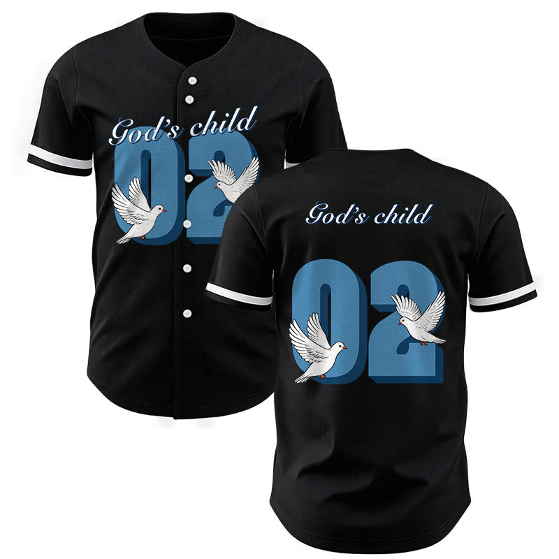 Christianartworkshop God's Child Inspirational Dove & Number Design Baseball Jersey - Black - 5XL - image 0