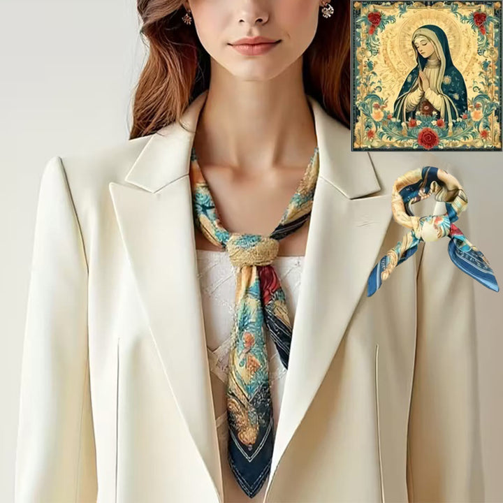 Christianartworkshop Serene Madonna Satin Scarf: A Blossom of Devotion - A - image 0