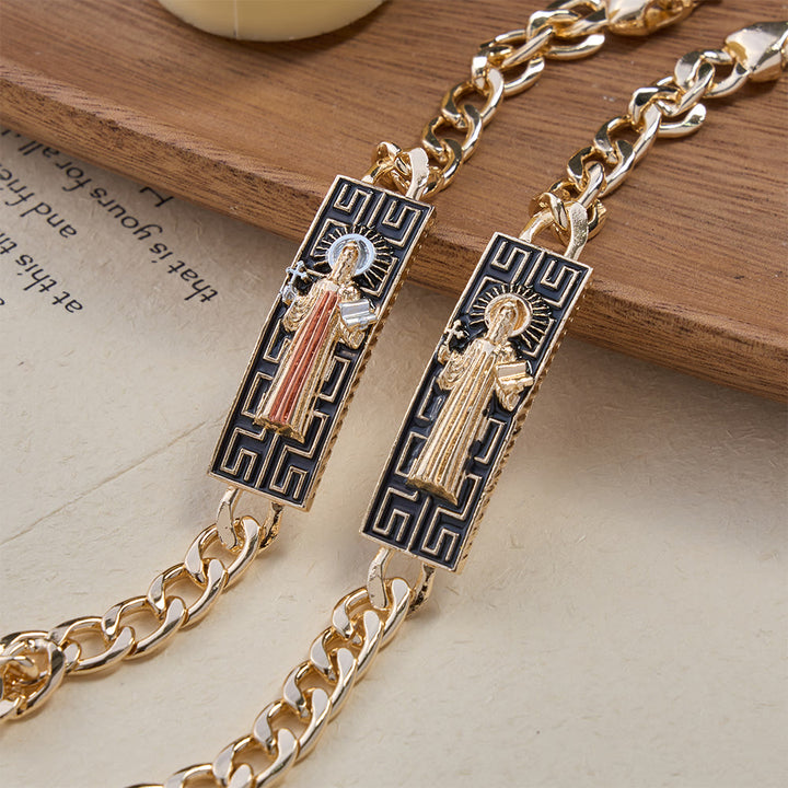 Christianartworkshop Cuban Link Chain Bracelet with Our Lady & St. Jude Devotional Medallions, A Symbol of Divine Protection - image 1