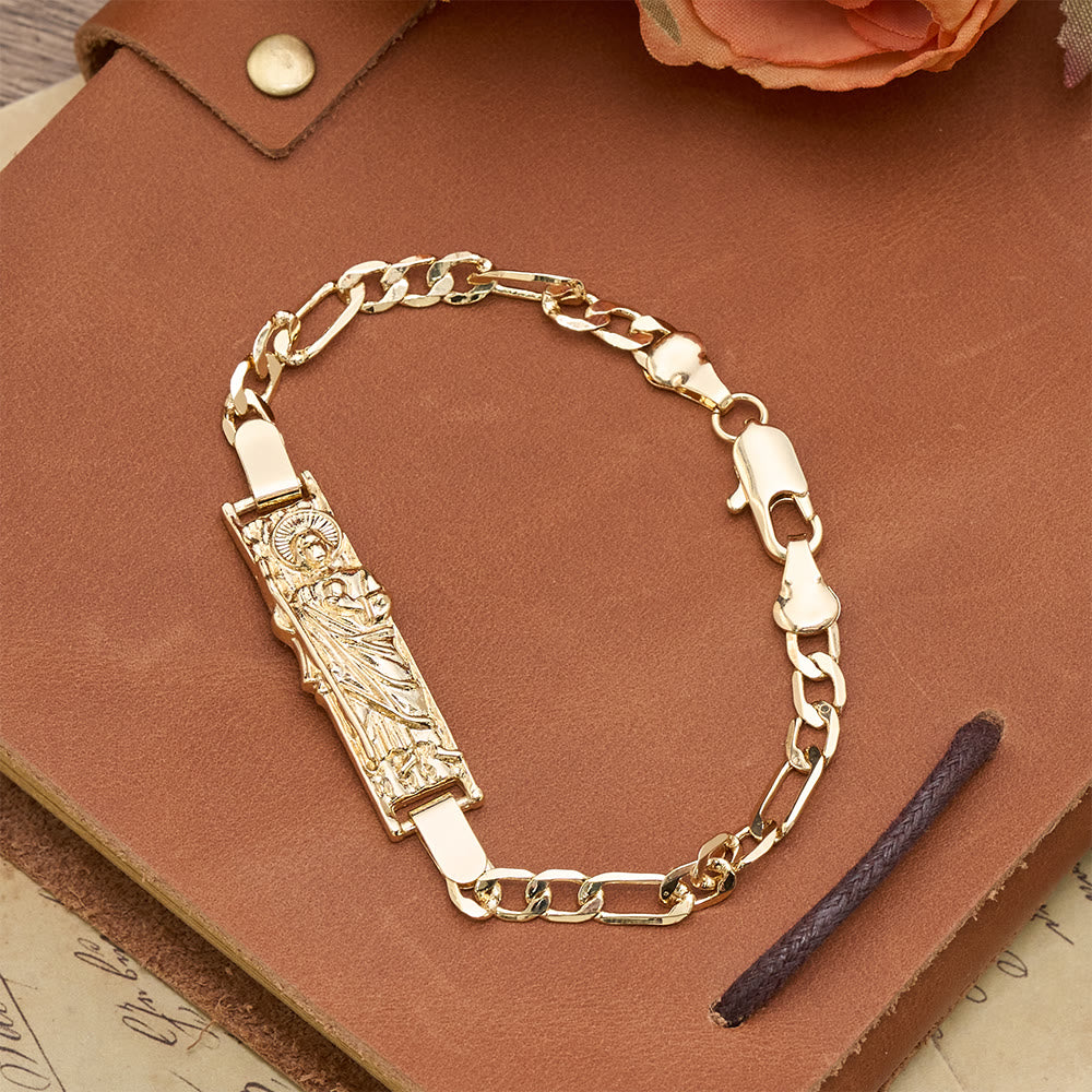 Christianartworkshop Rectangular Devotional Medallion Figaro Chain Bracelet Featuring St. Jude - Golden - 21cm - image 2