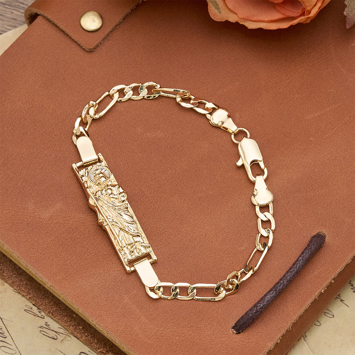 Christianartworkshop Rectangular Devotional Medallion Figaro Chain Bracelet Featuring St. Jude - Golden - 21cm - image 2