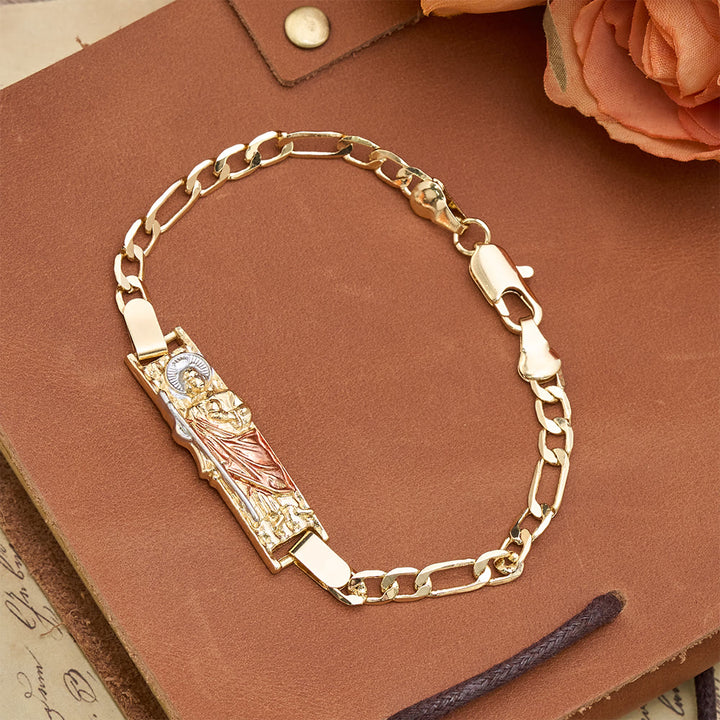 Christianartworkshop Rectangular Devotional Medallion Figaro Chain Bracelet Featuring St. Jude - Pink - 21cm - image 4