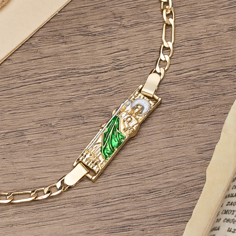 Christianartworkshop Rectangular Devotional Medallion Figaro Chain Bracelet Featuring St. Jude - image 1