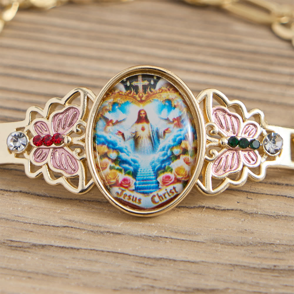 Christianartworkshop Jesus Christ & Butterfly Bracelet: Elevating Daily Devotion With Sacred Symbolism - Red&Green Butterfly - image 1