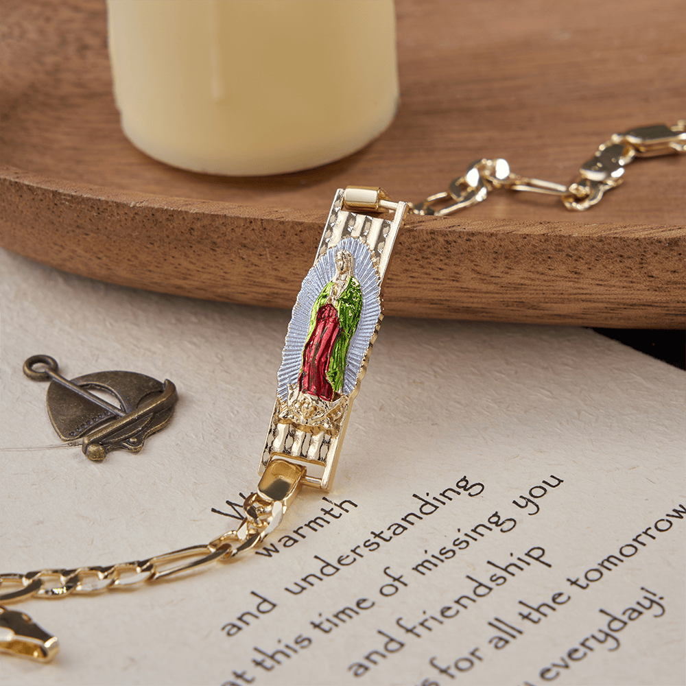 Christianartworkshop Our Lady Devotional Figaro Chain Bracelet, Symbol of Divine Grace - Enamel&Our Lady - 21cm - image 3