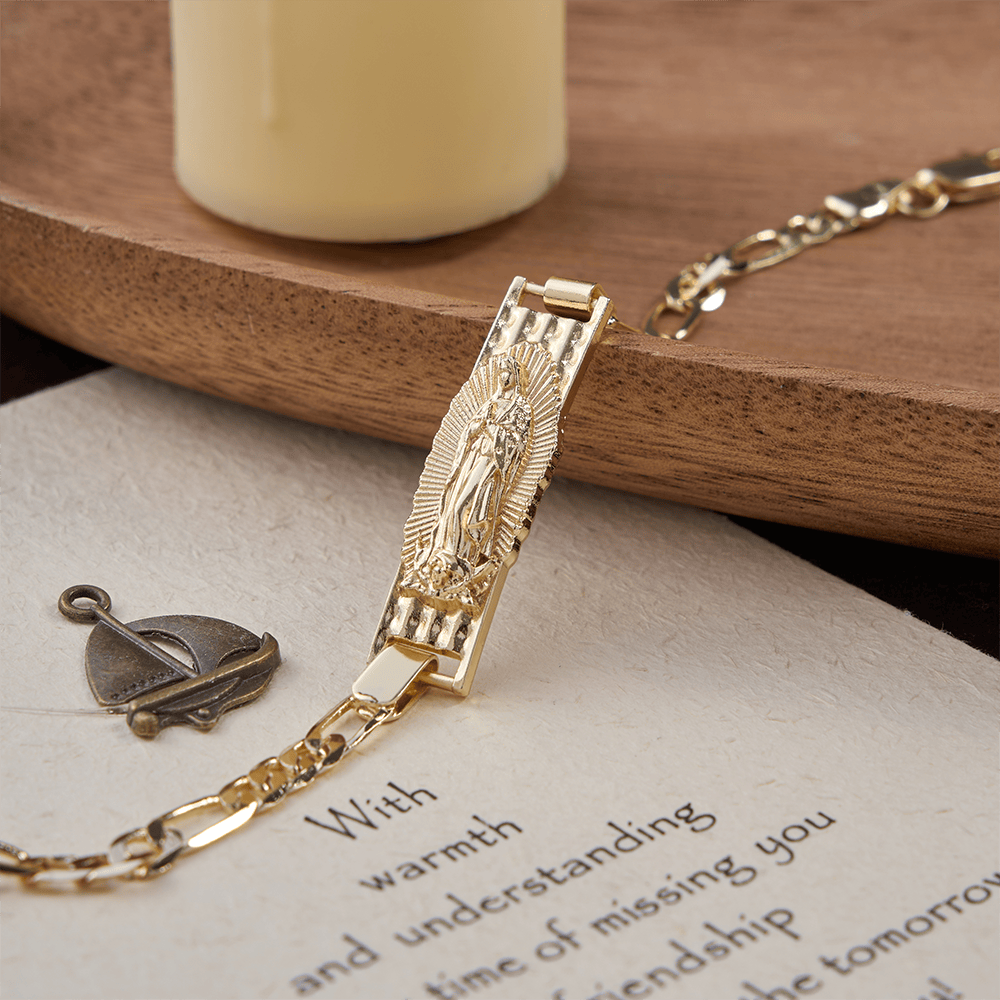 Christianartworkshop Our Lady Devotional Figaro Chain Bracelet, Symbol of Divine Grace - Gold Tone&Our Lady - 21cm - image 5