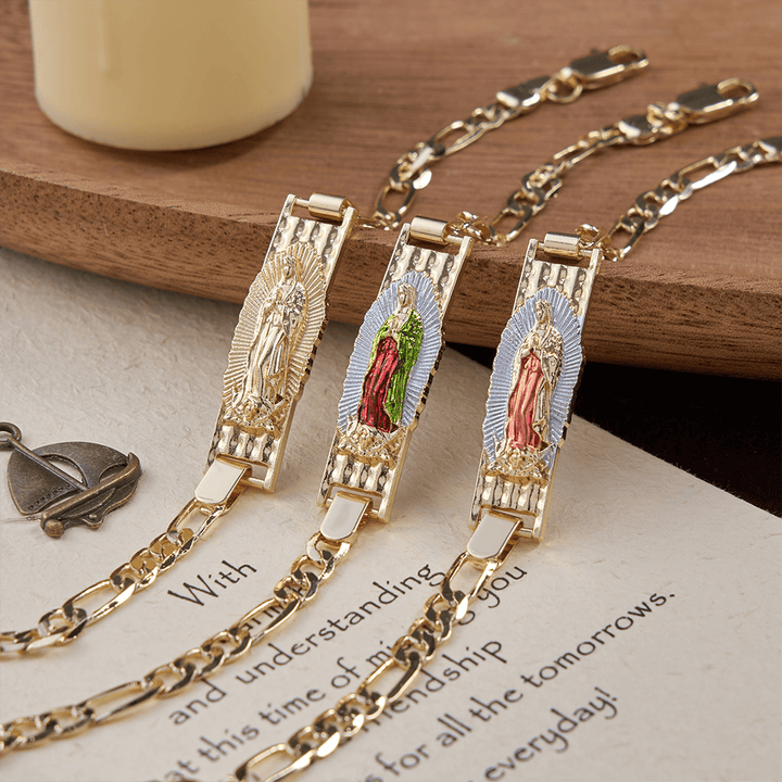 Christianartworkshop Our Lady Devotional Figaro Chain Bracelet, Symbol of Divine Grace - image 0