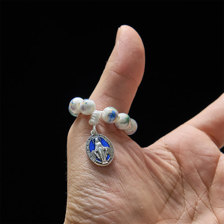 Christianartworkshop Blue Floral Ceramic Finger Rosary with Our Lady Devotion - image 2