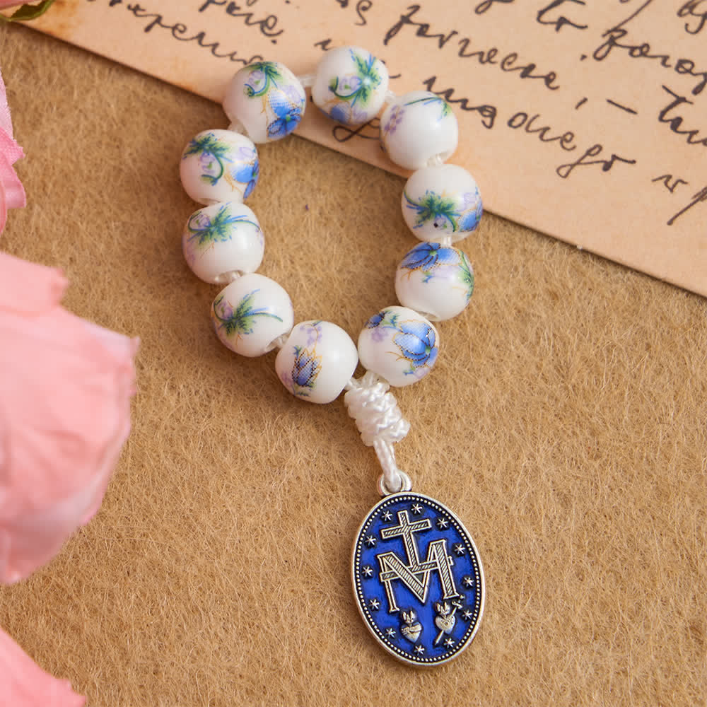 Christianartworkshop Blue Floral Ceramic Finger Rosary with Our Lady Devotion - image 4