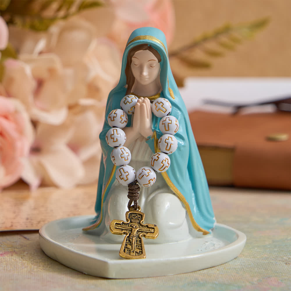 Christianartworkshop White Beads with Golden Cross Finger Rosary with Orthodox Crucifix - image 3