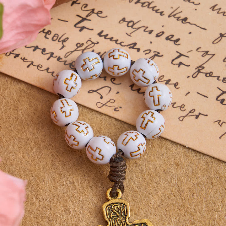 Christianartworkshop White Beads with Golden Cross Finger Rosary with Orthodox Crucifix - image 5